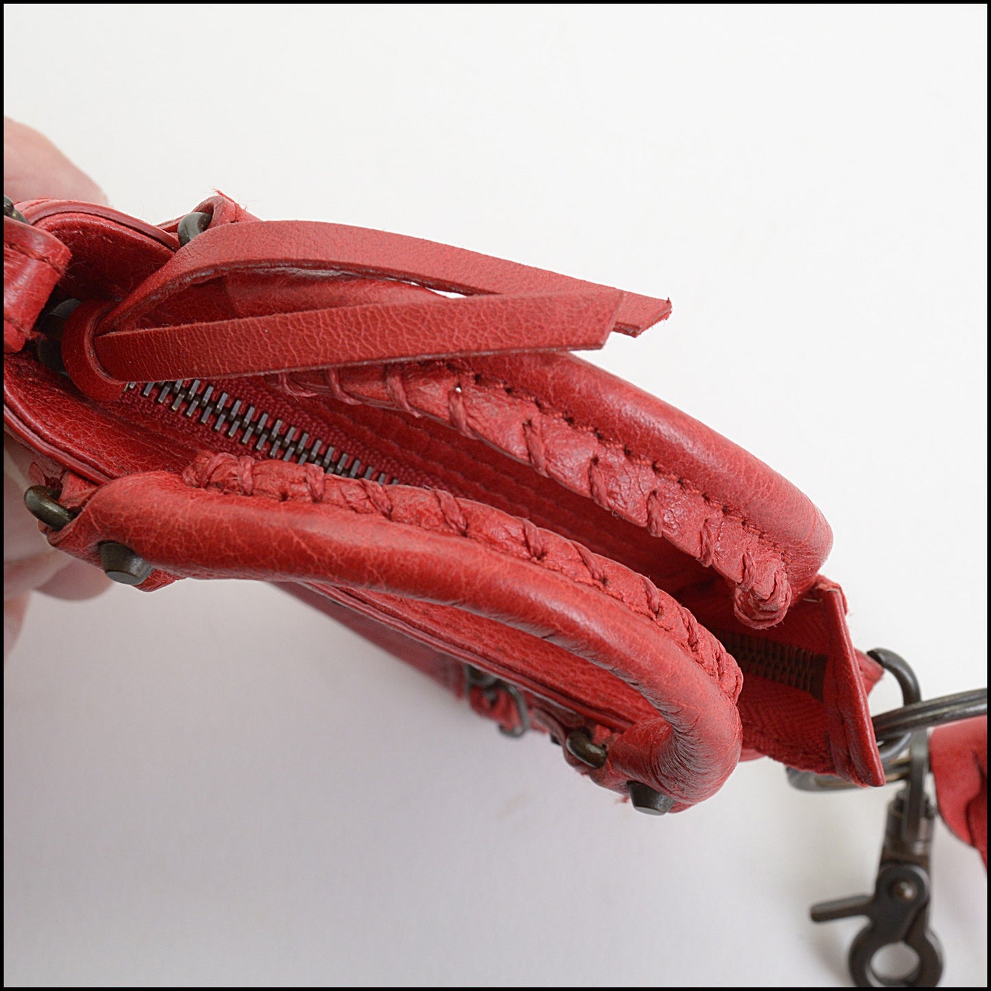 RDC14344 Authentic BALENCIAGA '12 Poppy Red Mini Moto Bag Charm Keyring