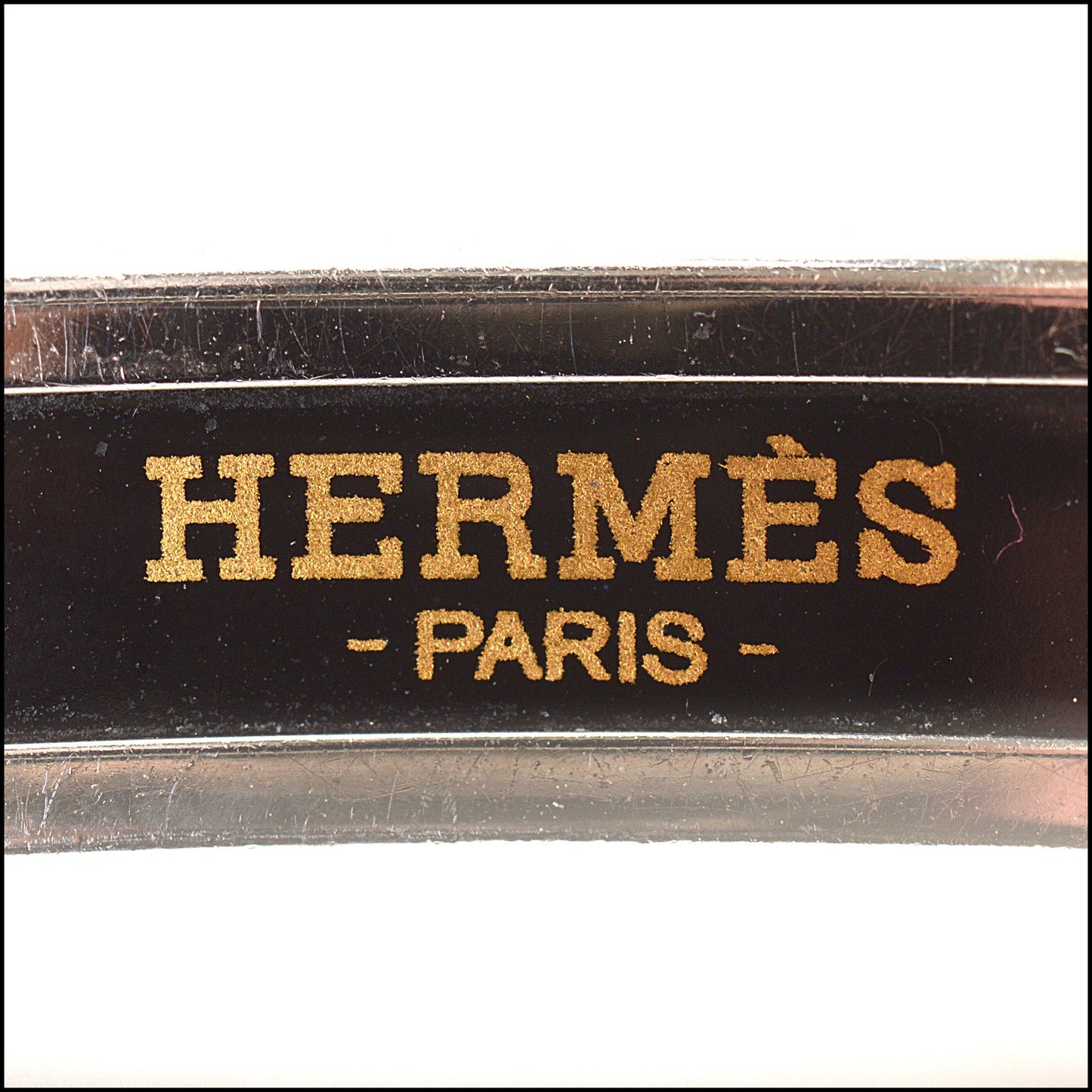 RDC14699 HERMES Mauve Palladium Narrow Printed Enamel Bangle Size XS