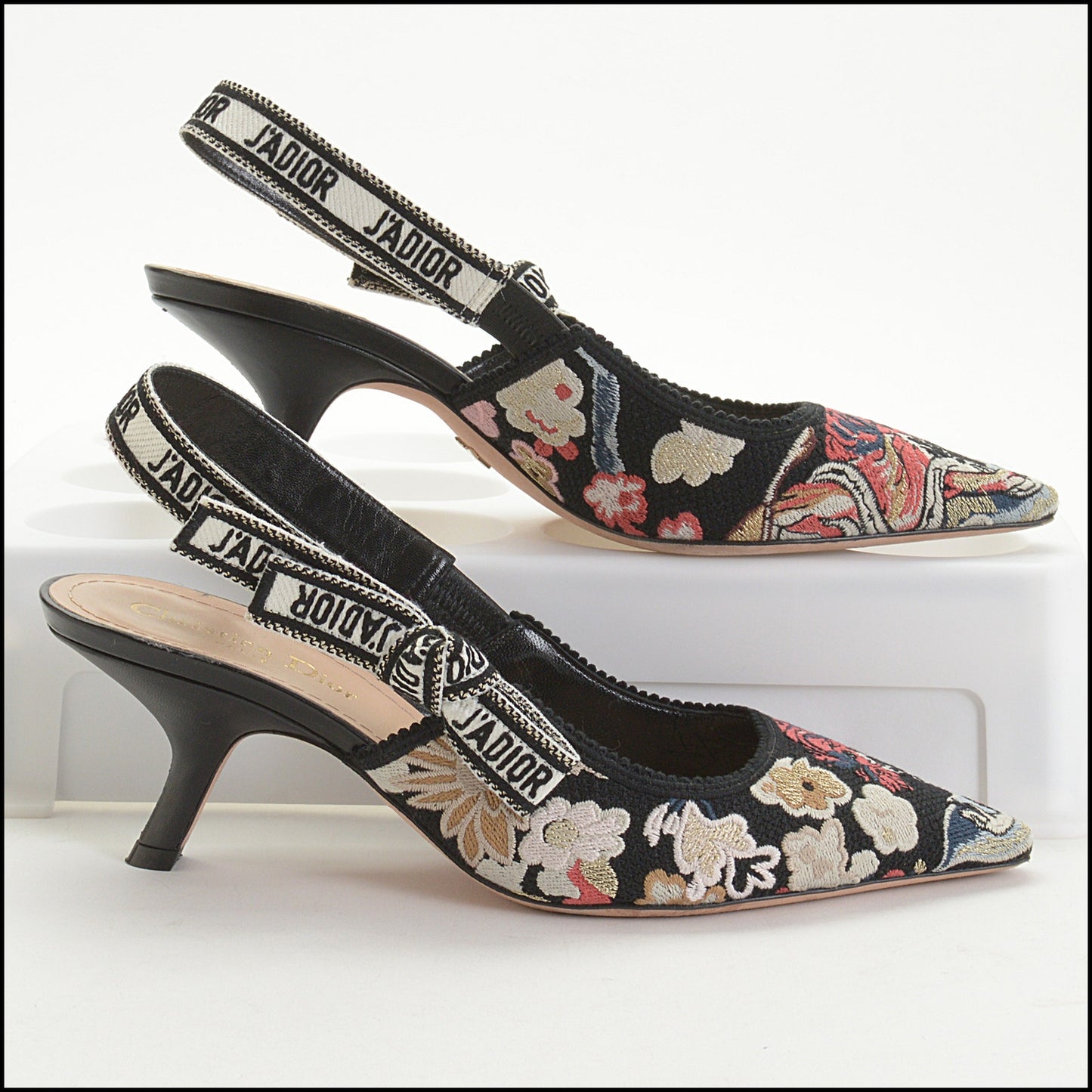 RDC14946 CHRISTIAN DIOR Embroidered J'Adior Slingback Pumps Size 38.5