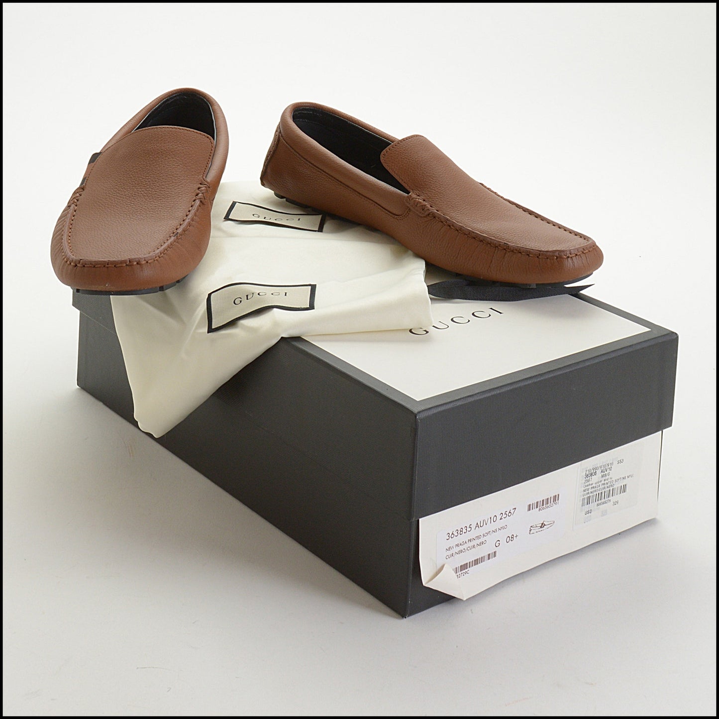 RDC14639 GUCCI Men's Brown Soft Calfskin Web Driving Loafers Size 8.5