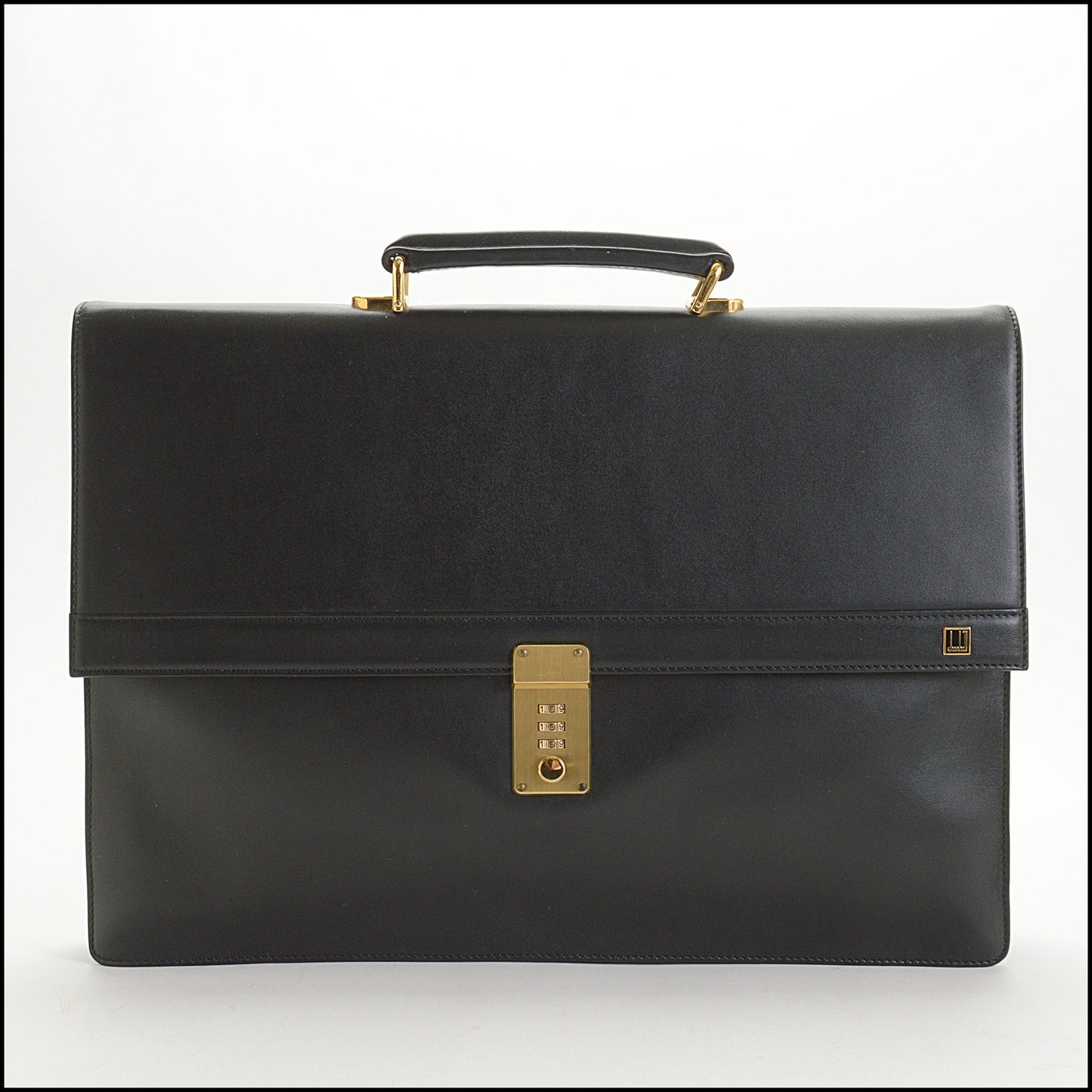 RDC14938 DUNHILL Vintage 90s Black Leather Locking Briefcase