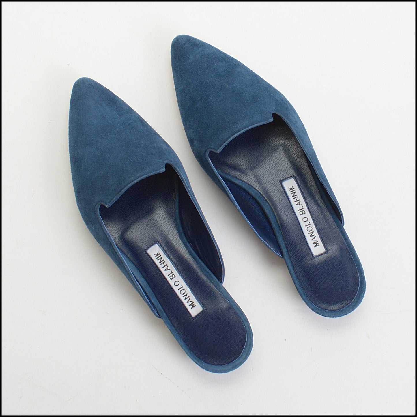 RDC14163 Authentic MANOLO BLAHNIK Blue Suede Flat Mules Size 5