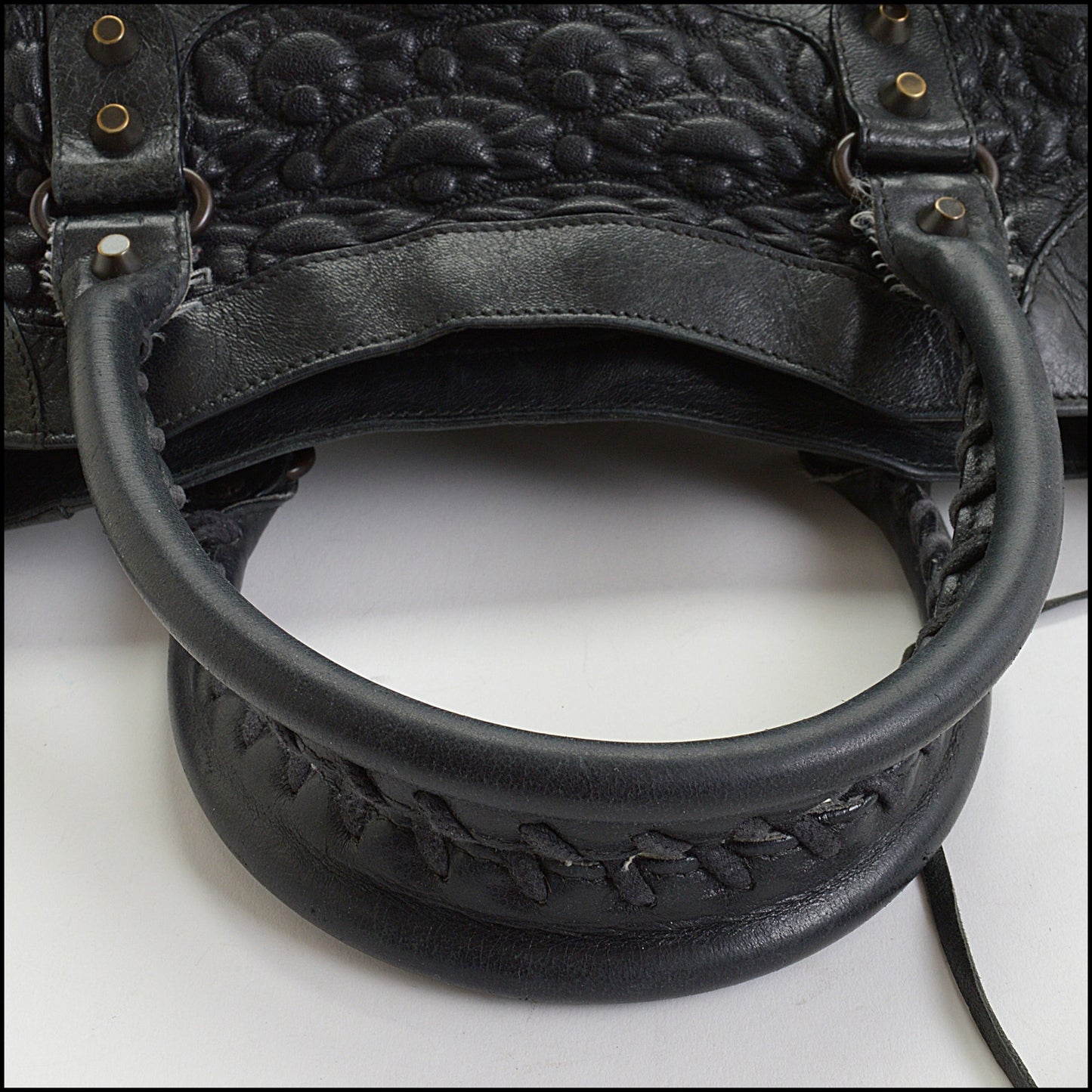 RDC14395 Authentic BALENCIAGA Black Smock Quilted Leather Morning Bag