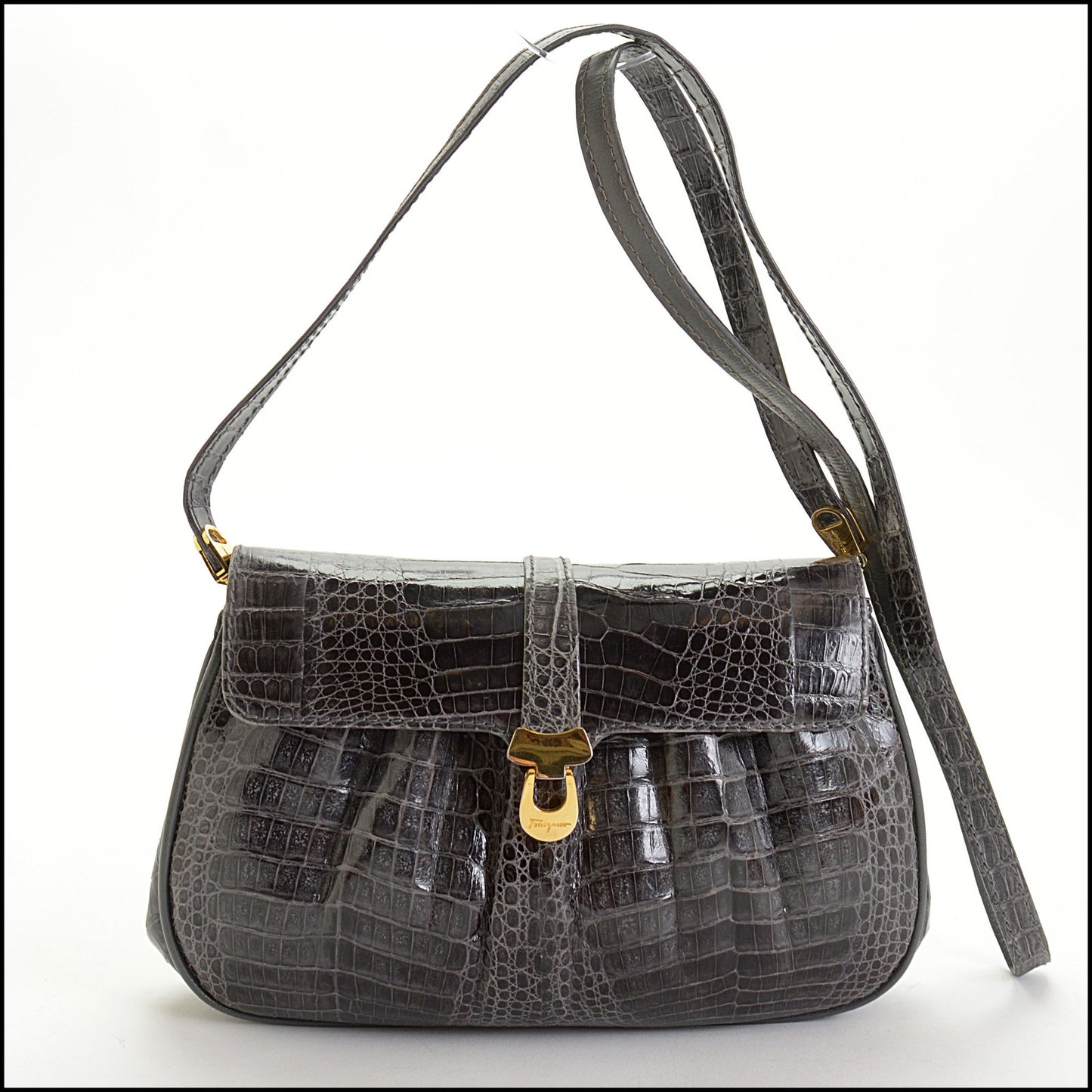 RDC14735 Ferragamo Vintage Grey Crocodile Shoulder Bag