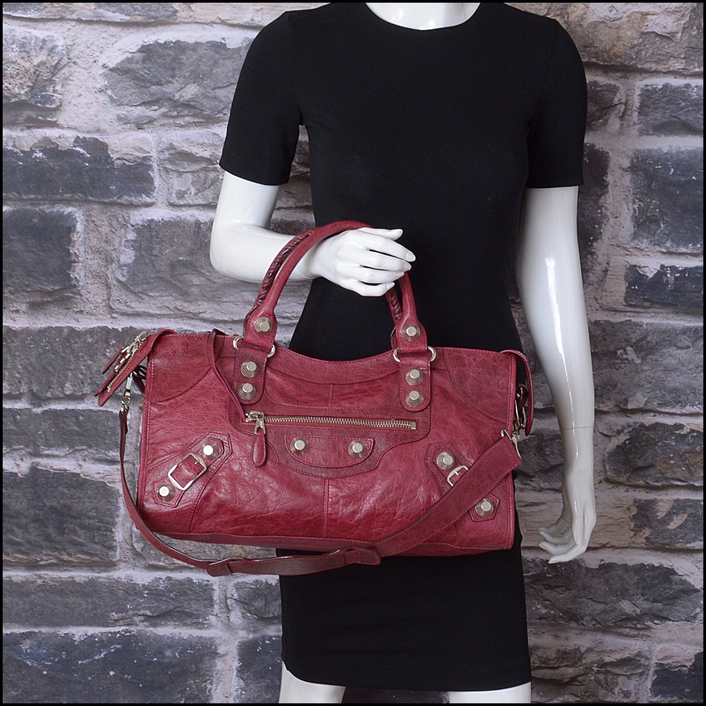 RDC14349 Authentic BALENCIAGA '09 Red Lambskin Silver Giant HW Part Time Bag