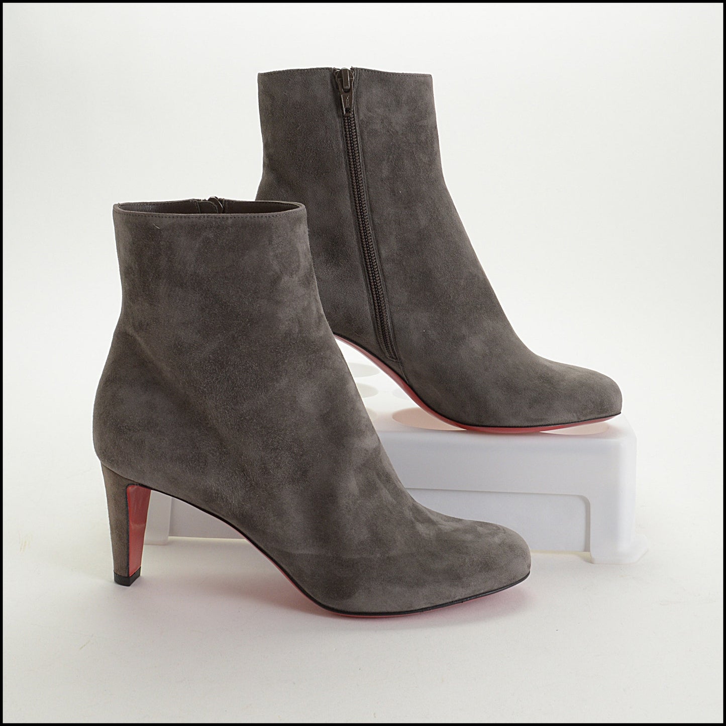 RDC14947 CHRISTIAN LOUBOUTIN Grey Suede High Heel Ankle Boots Size 39.5