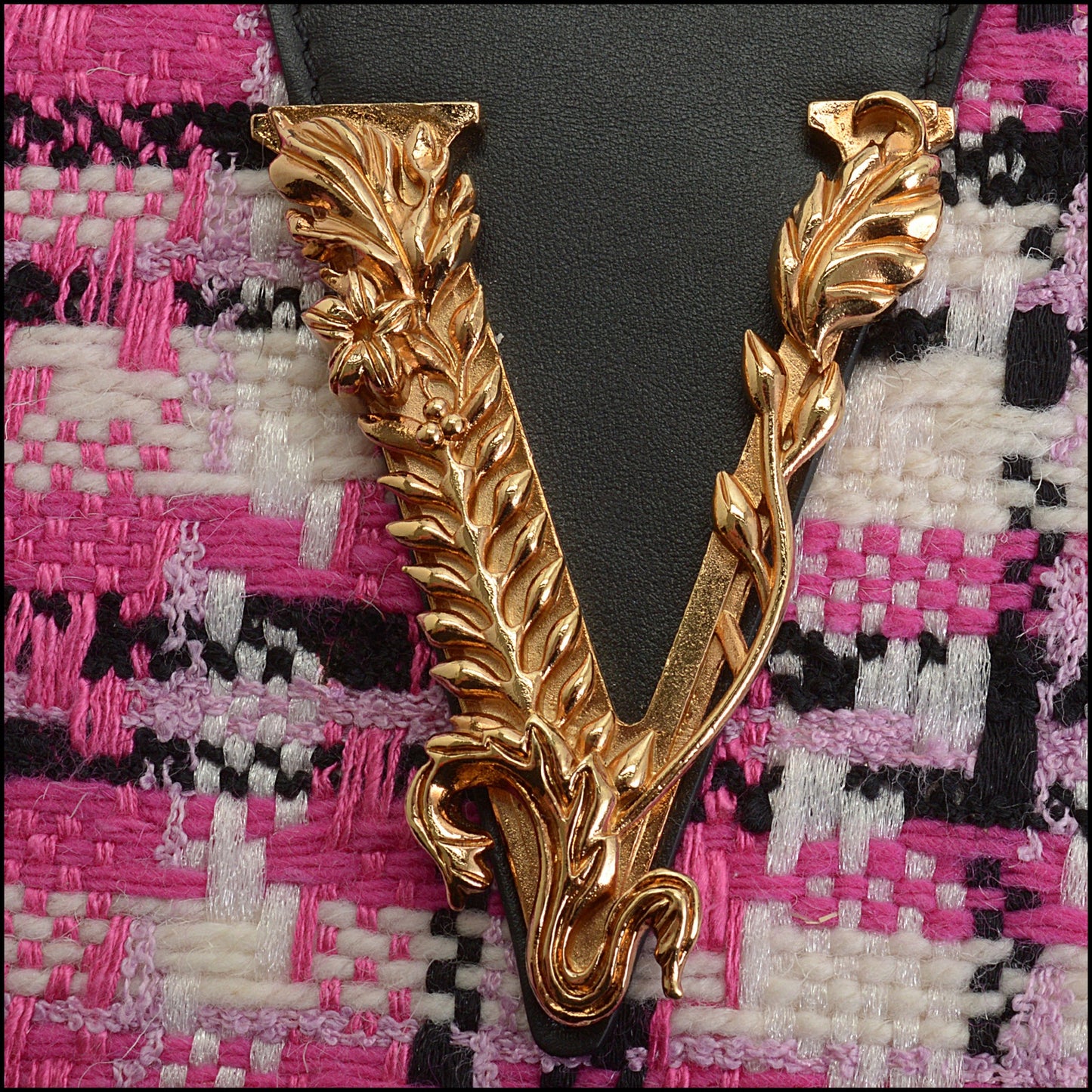 RDC14841 VERSACE Pink, White, Black Tweed Flap Bag