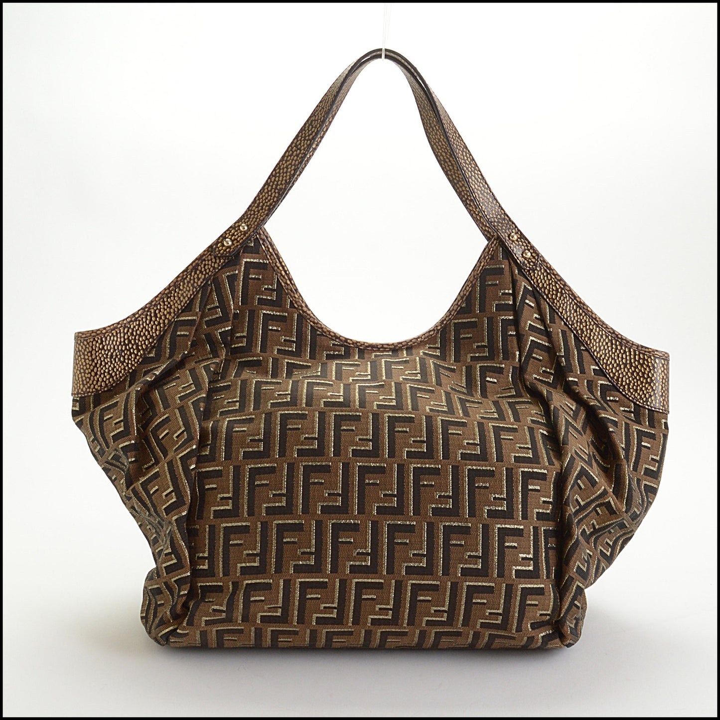 RDC14491 Fendi Gold Metallic Brown Zucca FF Logo Canvas Chef Shoulder Bag