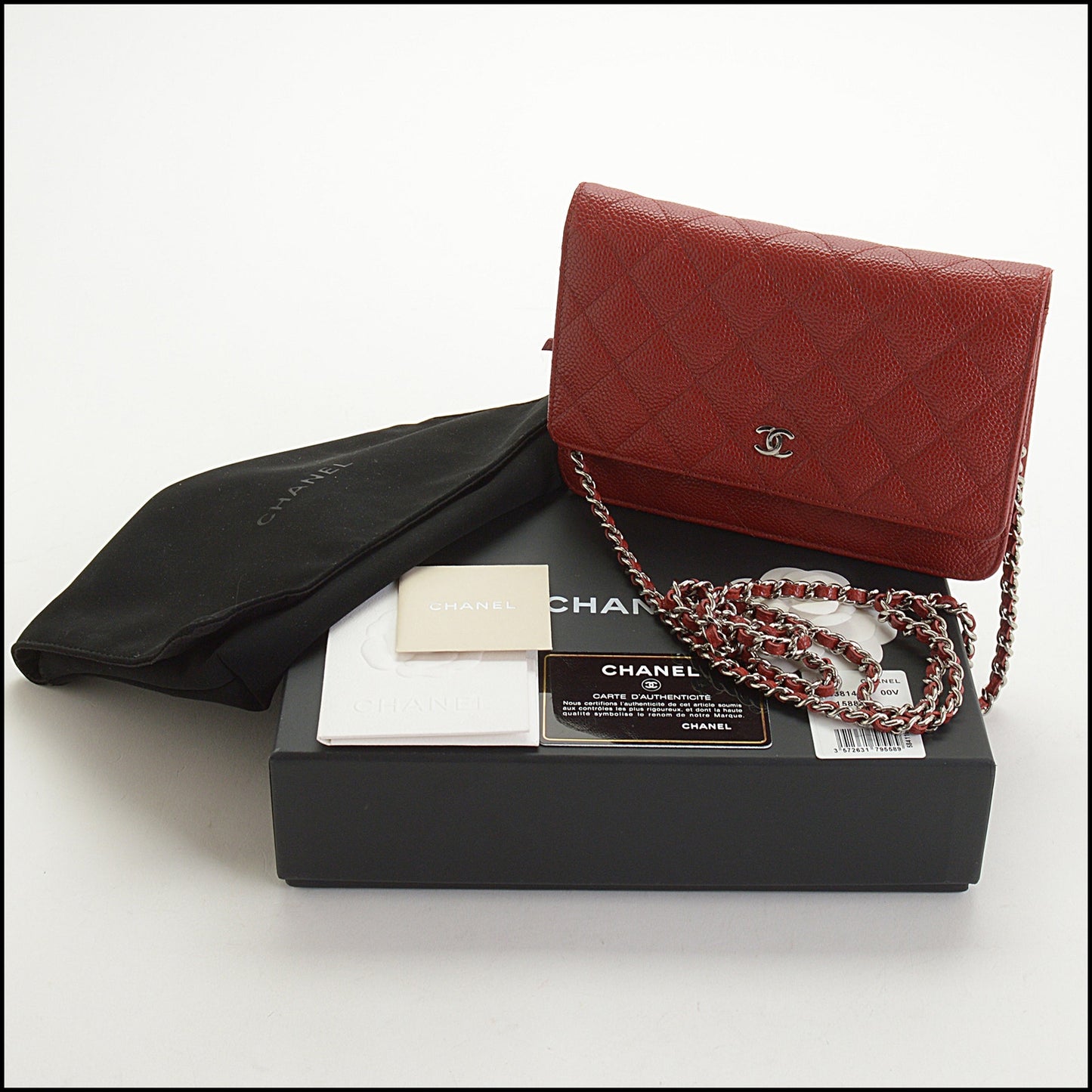 RDC14912 CHANEL '15-16 Red Caviar Leather Silver HW Classic Wallet on Chain