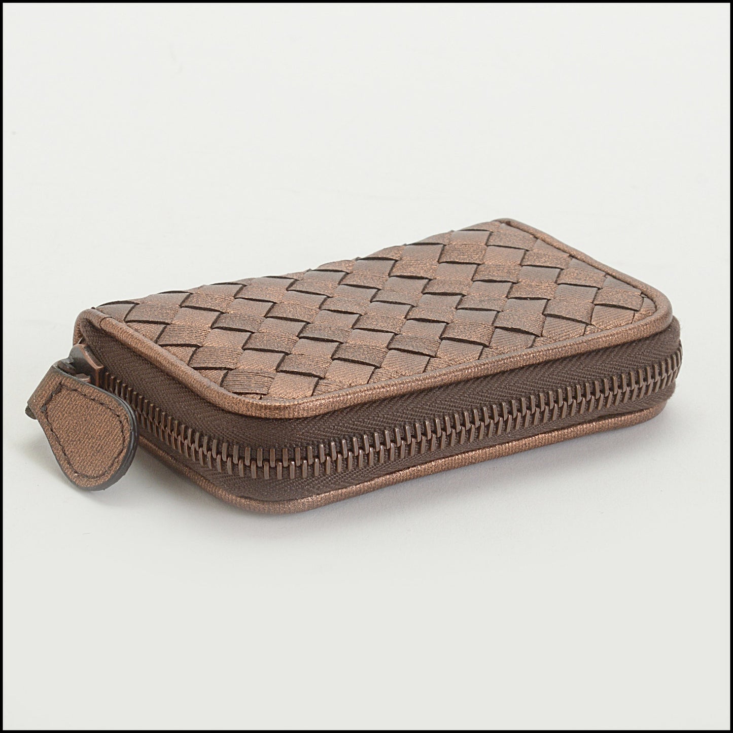 RDC14827 BOTTEGA VENETA 2008 Bronze Intrecciato Zipped Card Case Wallet