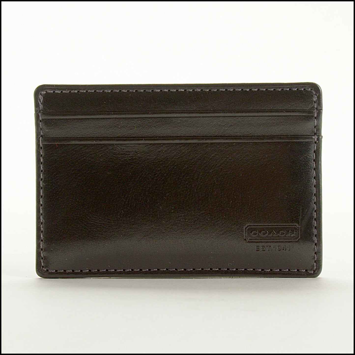 RDC15514 COACH Black Water Buffalo Leather Slim Card Case