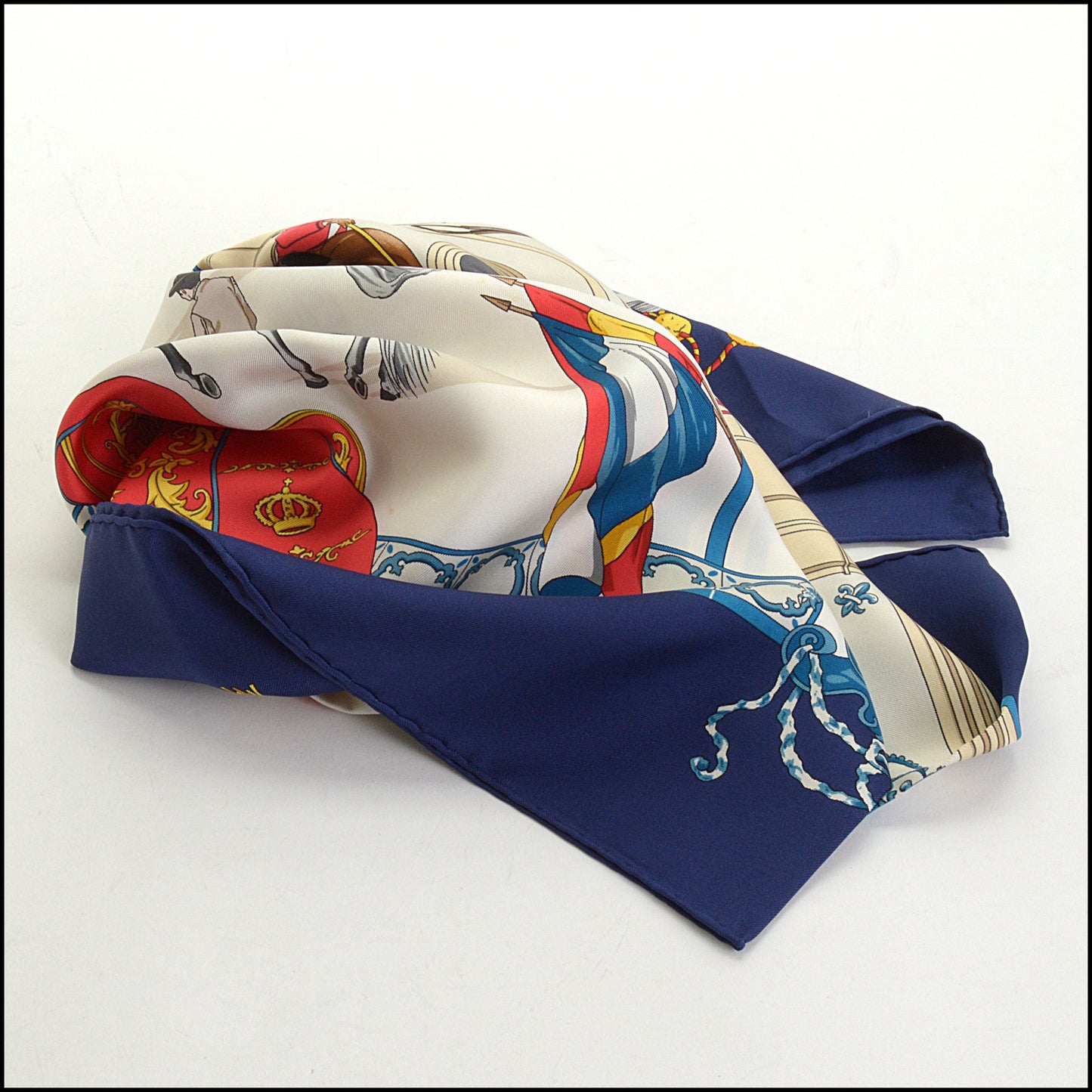 RDC14808 HERMES Blue/White Real Escuela Andaluza 90 Silk Scarf