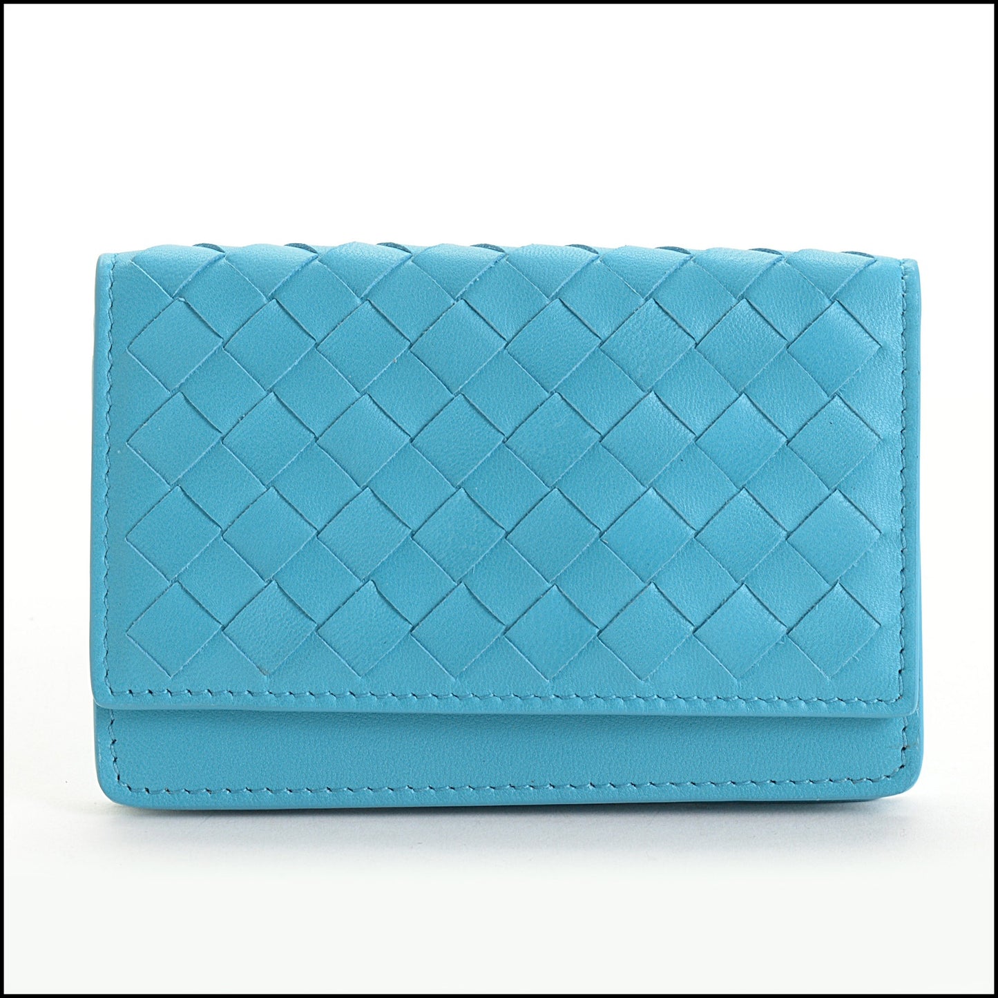 RDC14828 BOTTEGA VENETA Turquoise Nappa Leather Intrecciato Card Wallet