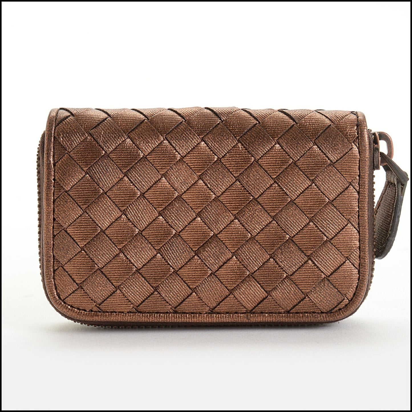 RDC14827 BOTTEGA VENETA 2008 Bronze Intrecciato Zipped Card Case Wallet