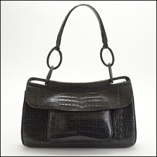 RDC13707 Authentic NANCY GONZALES Black Crocodile Ring Bag
