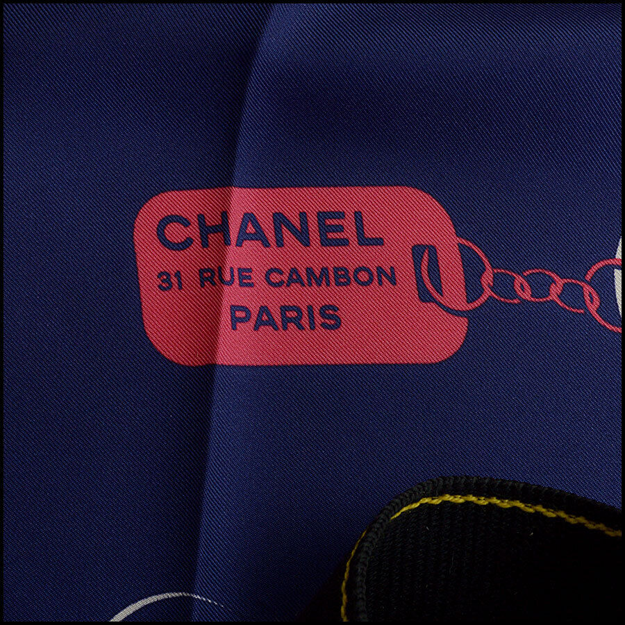 RDC12690 Authentic Chanel Navy/Pink/Ivory Beads & Charms 90cm Silk Scarf