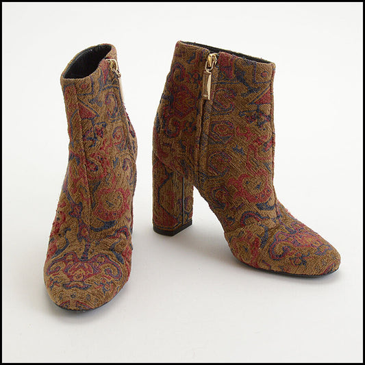 RDC12892 Authentic YSL Multicolor Tapestry Fabric Ankle Boots Size 36
