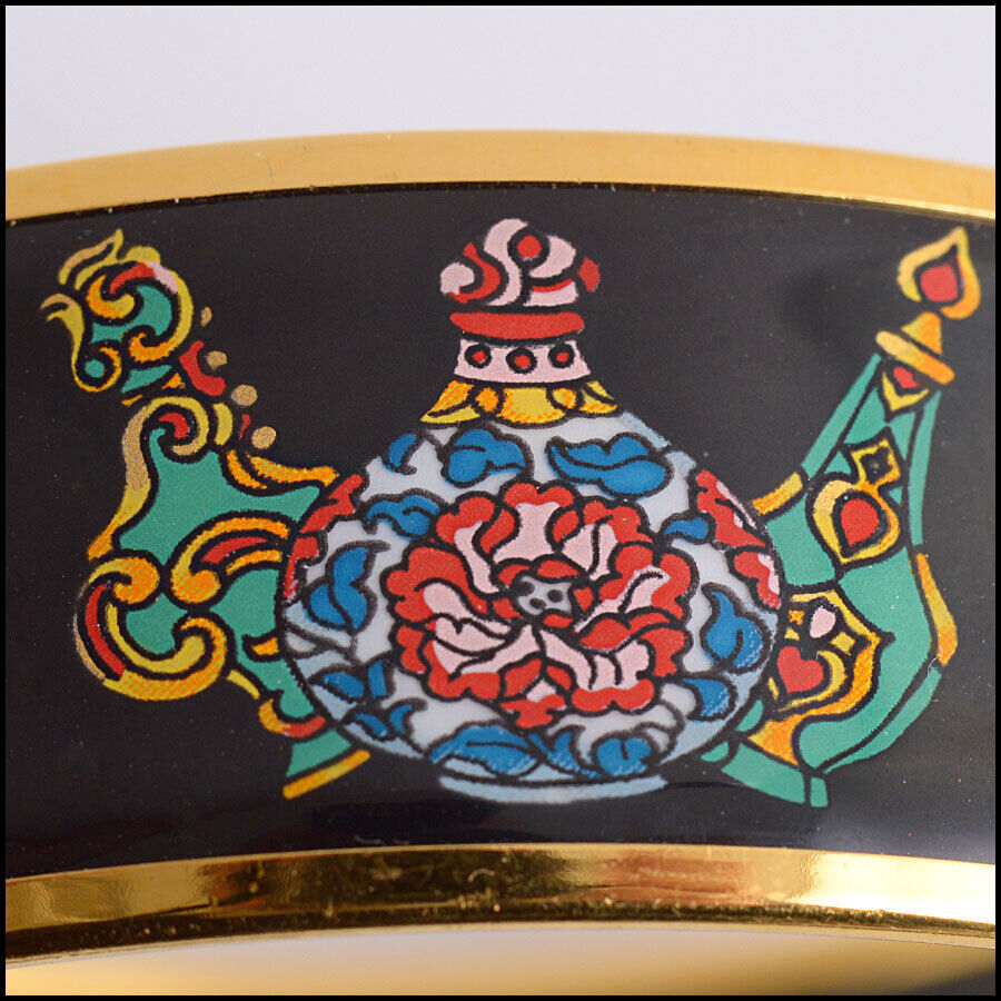 RDC12933 Authentic Hermes Black/Multicolor Perfume Bottles Enamel Bracelet