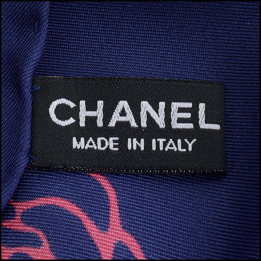 RDC12690 Authentic Chanel Navy/Pink/Ivory Beads & Charms 90cm Silk Scarf