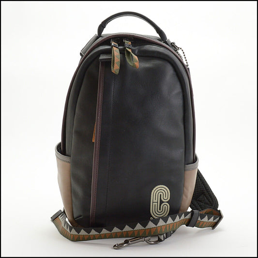 RDC13730 Authentic COACH Black & Tan Leather Sling Bag