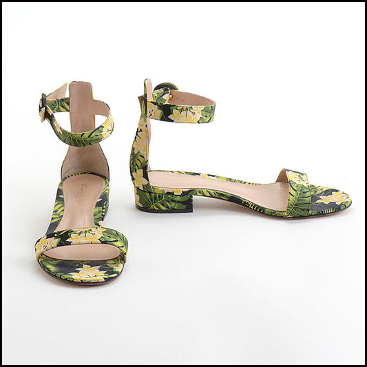 RDC13048 Authentic Gianvito Rossi Tropical Print Ankle Strap Sandals Size 36.5