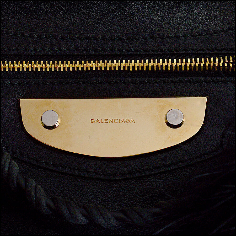 RDC13135 Authentic Balenciaga Black Calfskin Gold Metal Plate City AJ Bag
