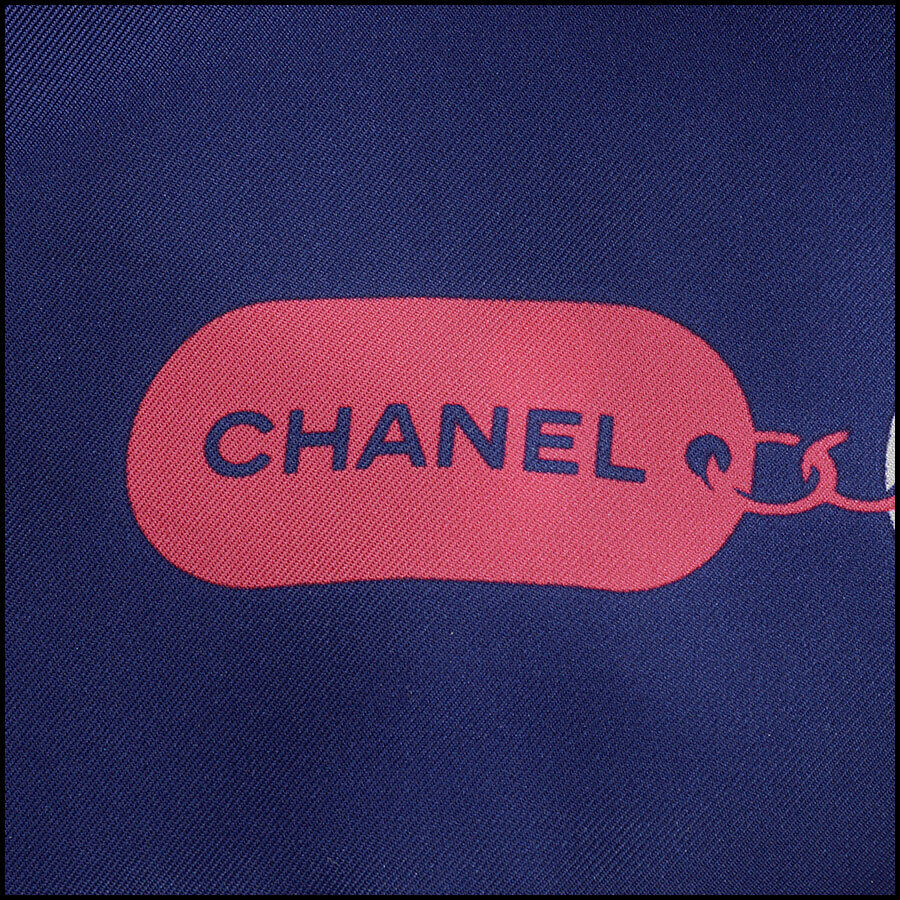 RDC12690 Authentic Chanel Navy/Pink/Ivory Beads & Charms 90cm Silk Scarf