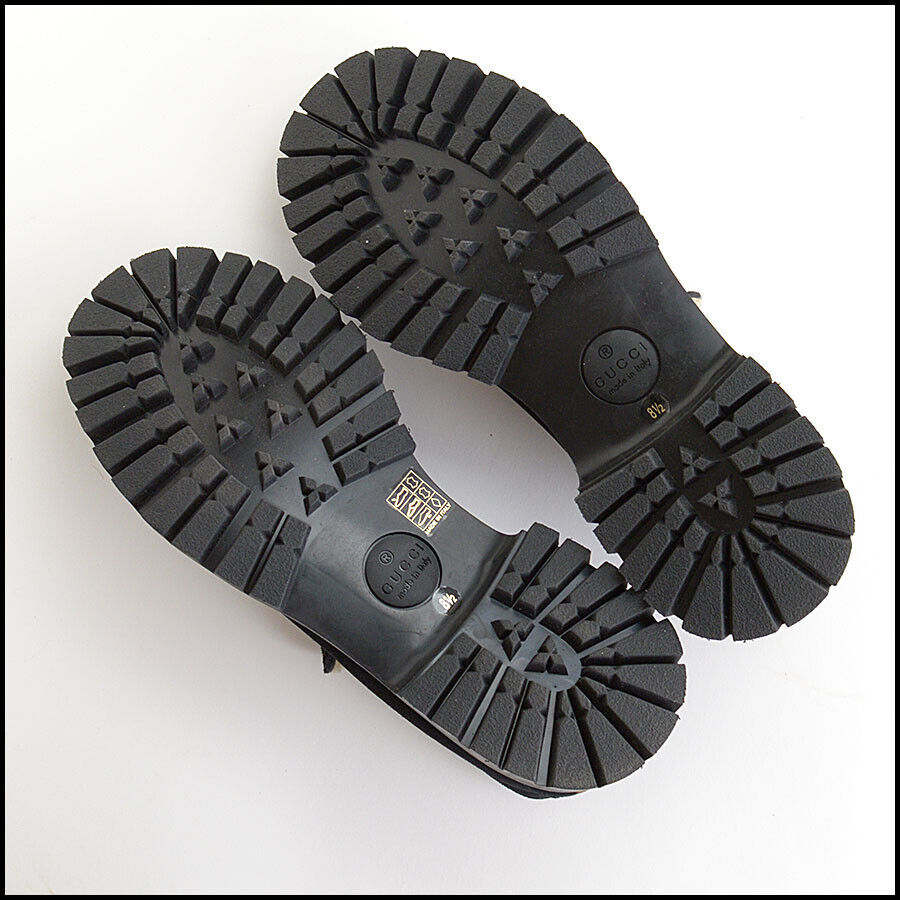 RDC13523 Authentic GUCCI Men's Black Suede Shearling Horsebit Boots Size 8.5
