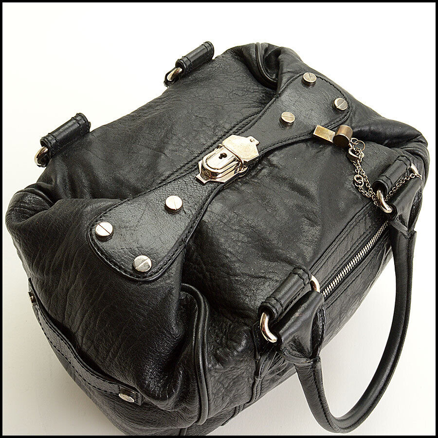RDC12413 Authentic Balenciaga Black Leather Small Whistle Bag