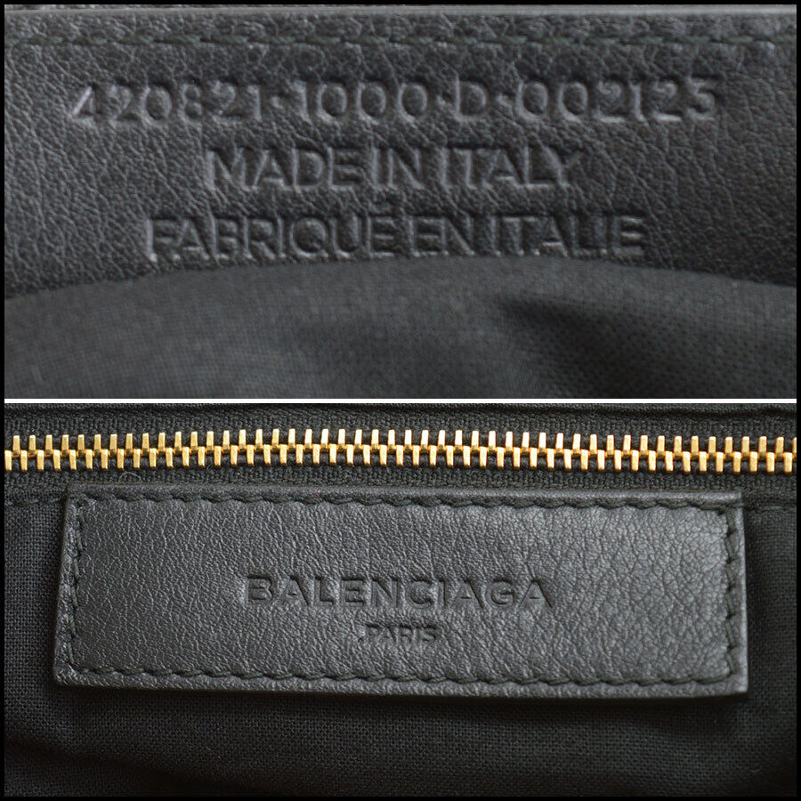 RDC13135 Authentic Balenciaga Black Calfskin Gold Metal Plate City AJ Bag
