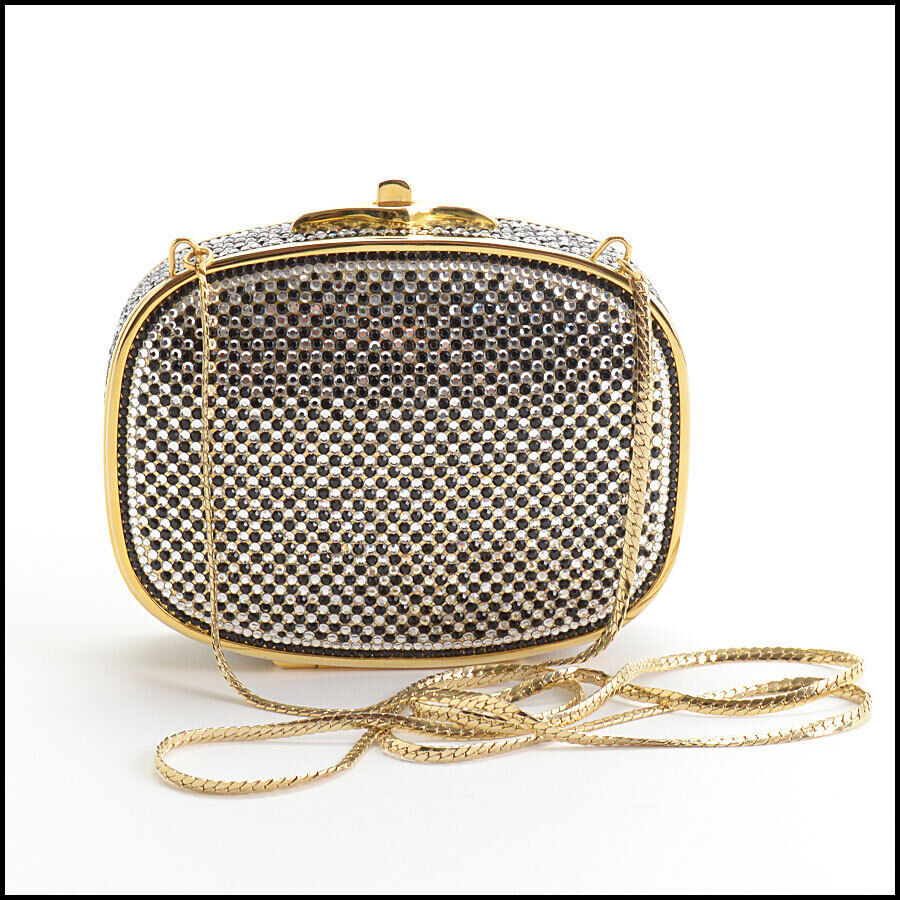 RDC13043 Authentic JUDITH LEIBER Black Clear Crystal Minaudiere