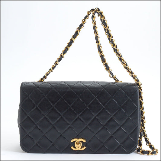 RDC13616 Authentic CHANEL vintage Lambskin Quilted Full Flap Chain Strap Bag