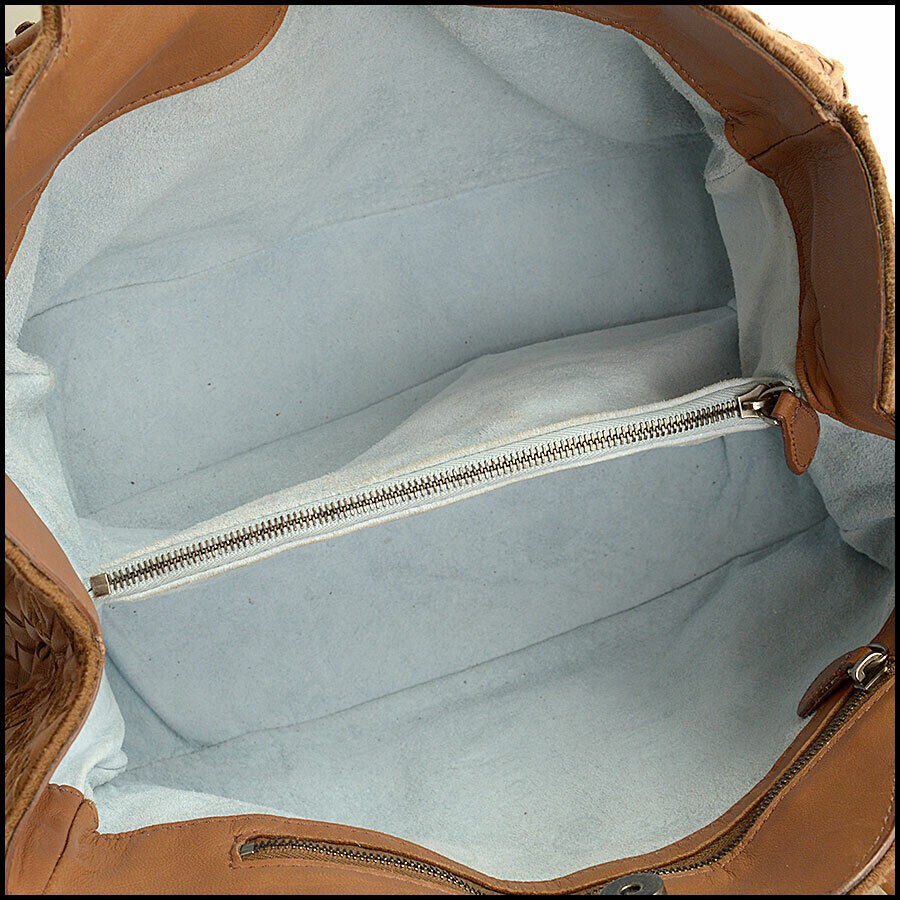 RDC12096 Authentic BOTTEGA VENETA Brown Intrecciato Scalloped Top Satchel Bag