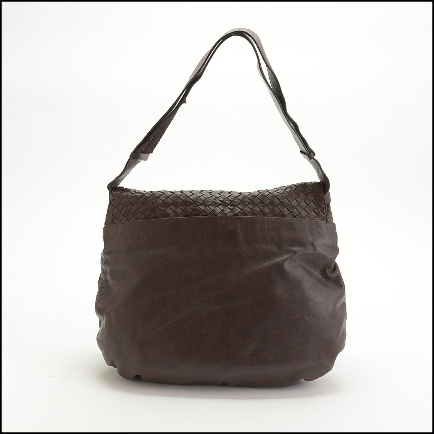 RDC13767 Authentic BOTTEGA VENETA Vintage Brown Intrecciato Flap Shoulder Bag