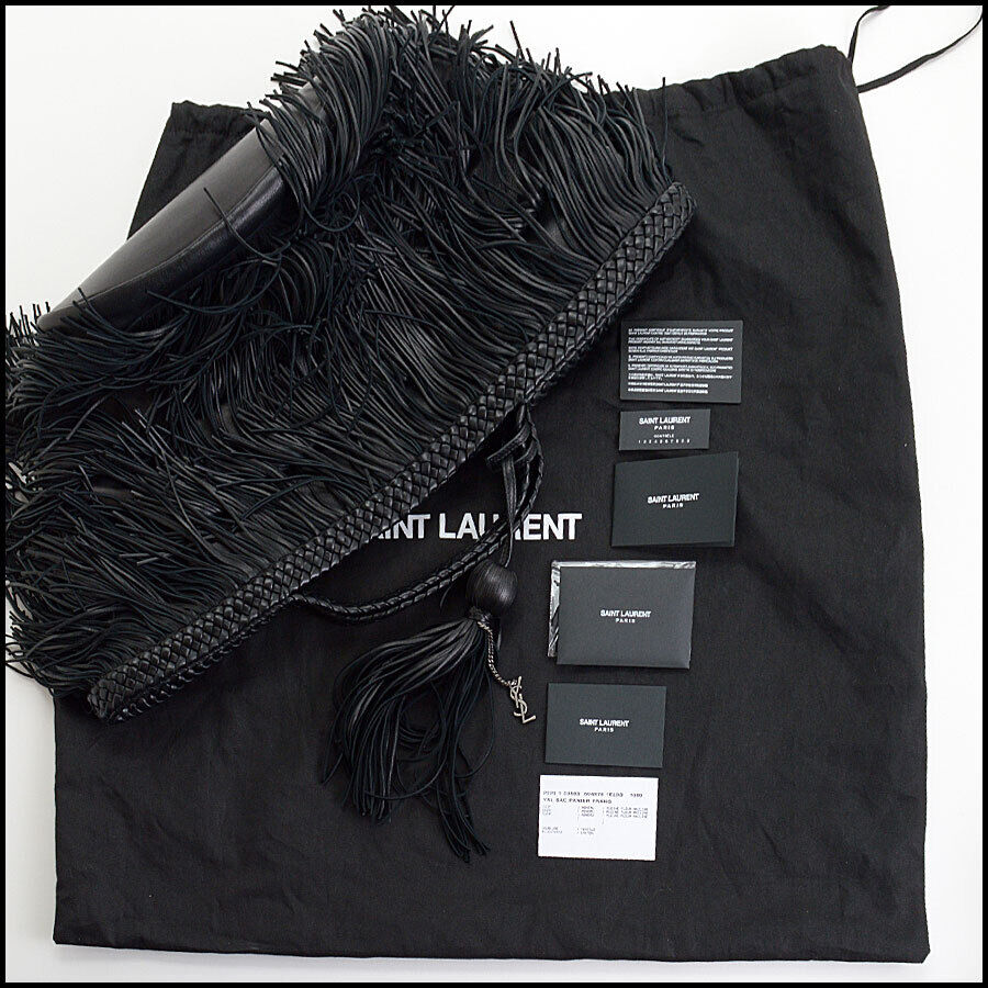 RDC12756 Authentic Saint Laurent Black Nappa YSL Sac Panier Fringe Bag