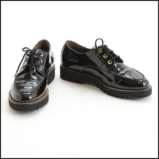 RDC12880 Authentic Paul Green Black Patent Leather Lace-Up Oxfords Size 5.5