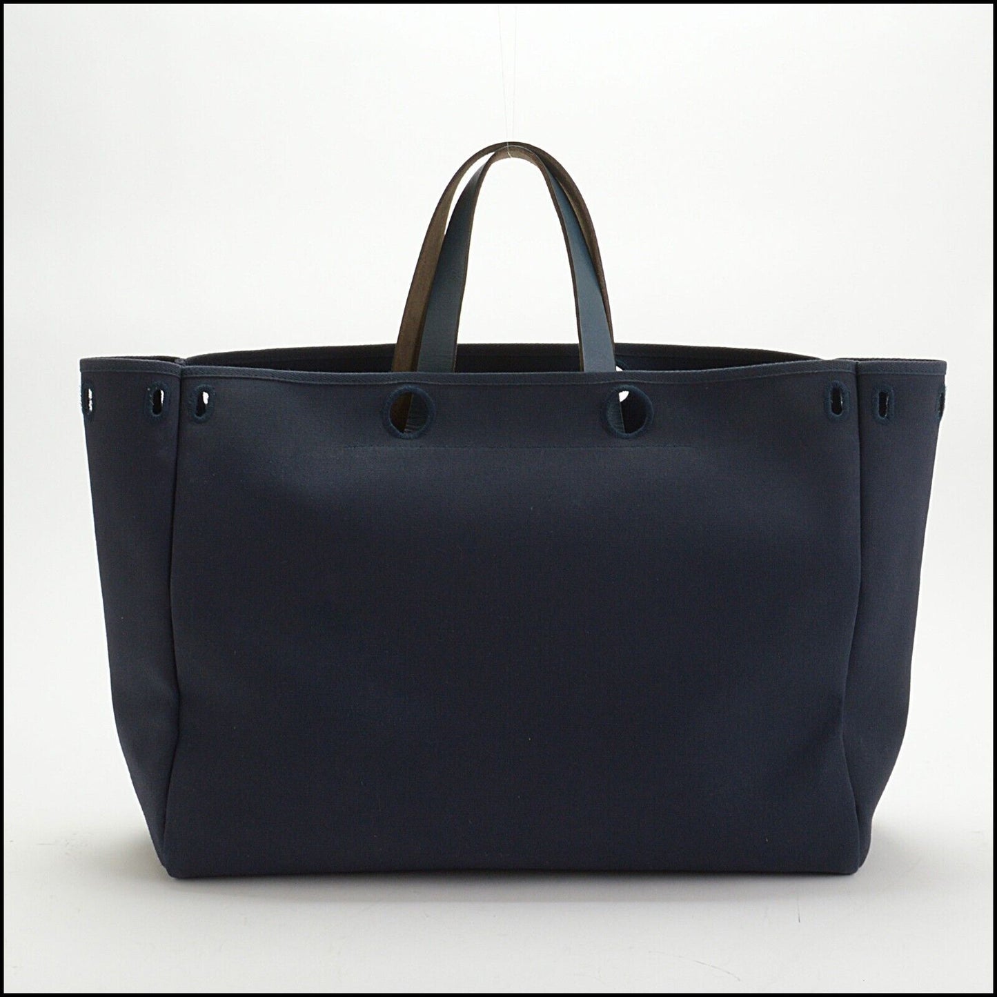 RDC13748 Authentic HERMES '02 Navy Blue Canvas & Leather Herbag Tote 40cm Bag