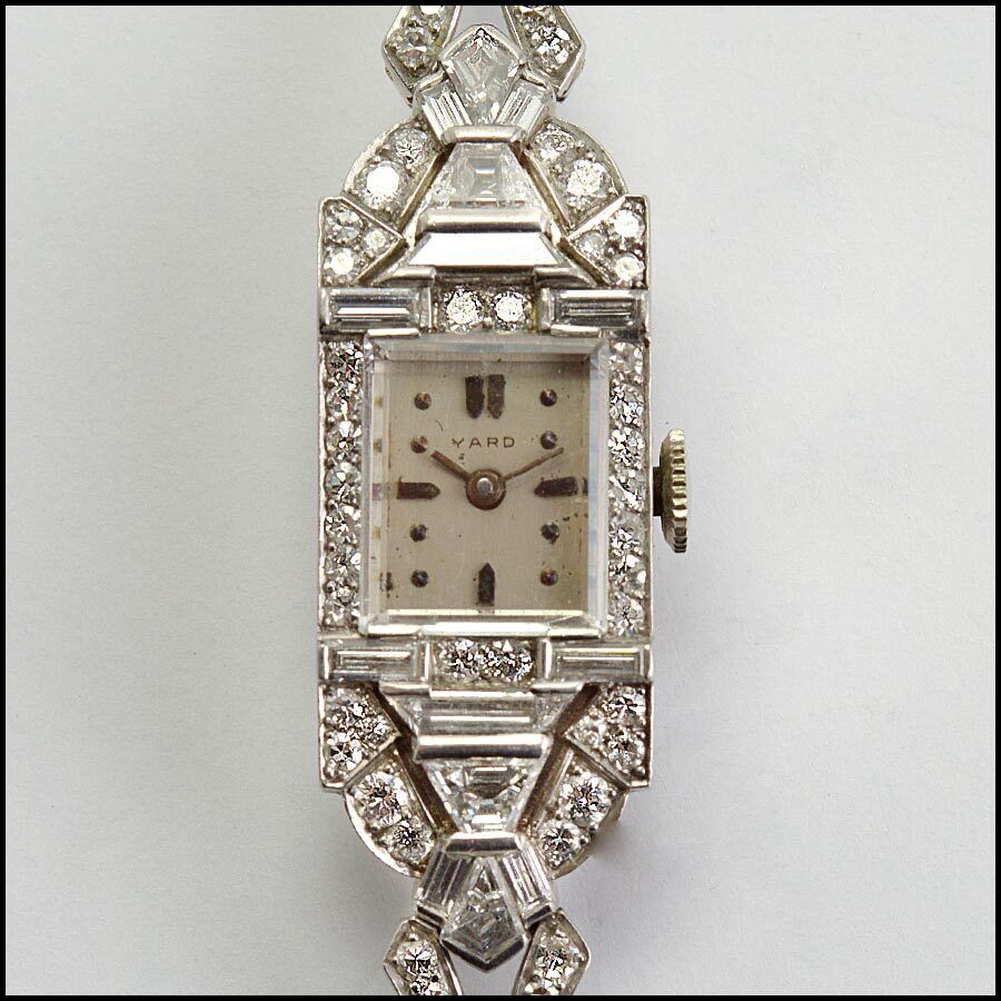 RDC13176 Authentic Raymond C. Yard 1940's Platinum Diamond Bracelet Wrist Watch