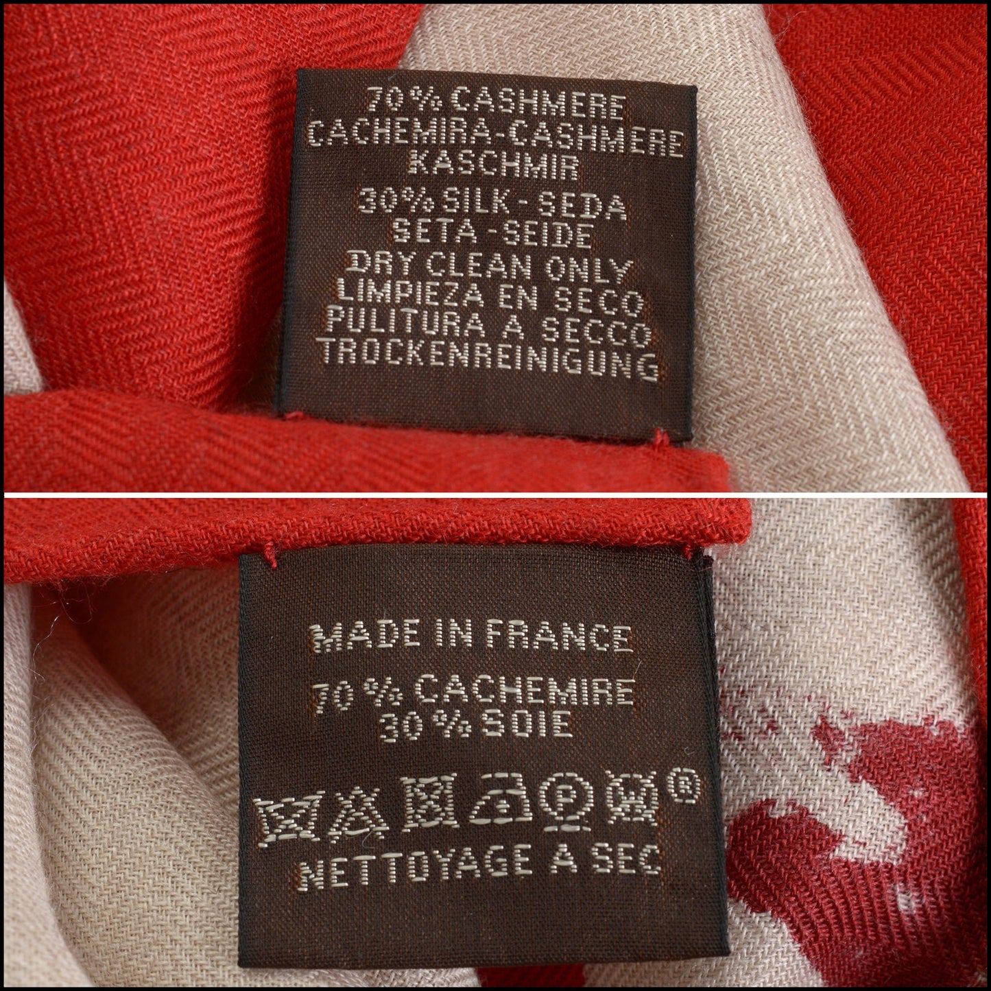 RDC14924 HERMES Natural/Red Cashmere Silk "Chevaux Au Pre" 140 Shawl/Large Scarf