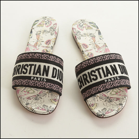 RDC15555 CHRISTIAN DIOR Pink/Black Dway Libellule Camou Butterfly Slide Size 36.5