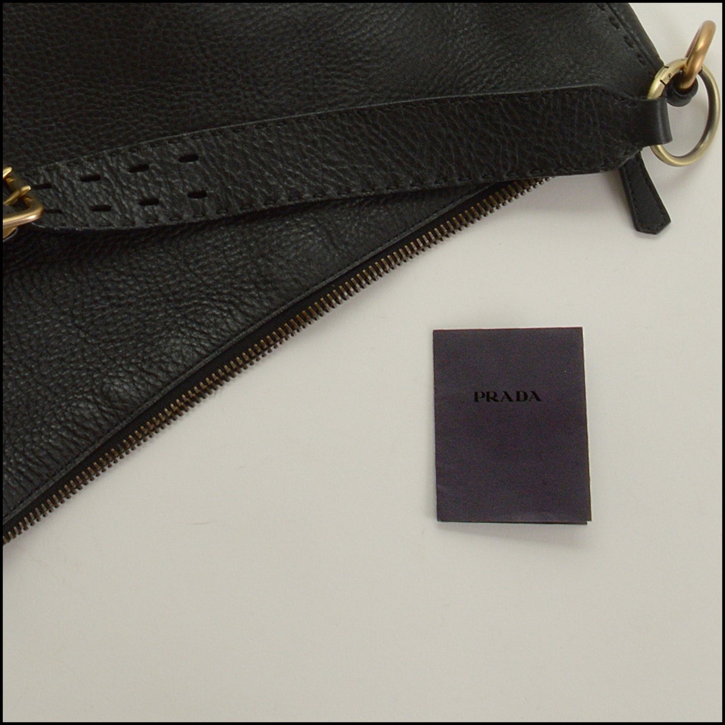 RDC15505 PRADA Black Pebbled Leather Hobo Bag