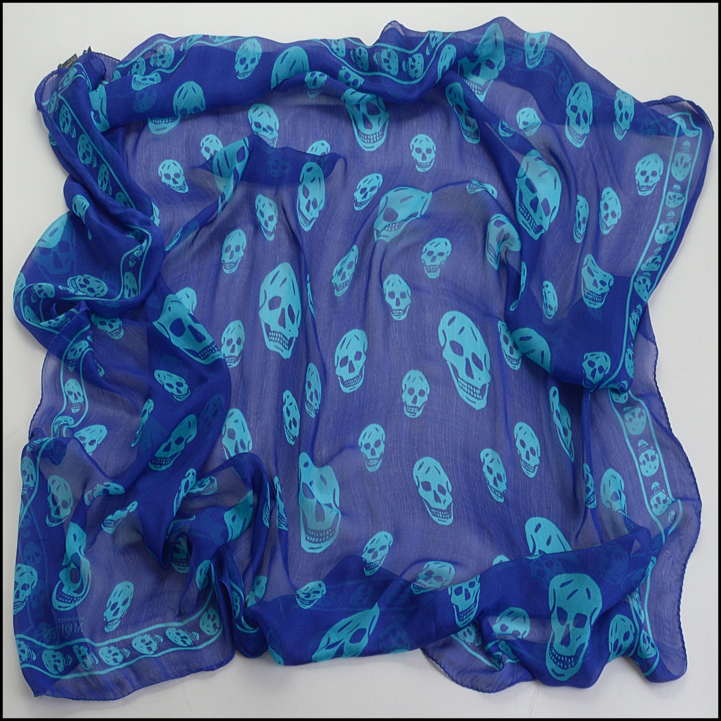 RDC14468 Alexander McQueen Royal Blue/Turquoise Silk Skull Scarf