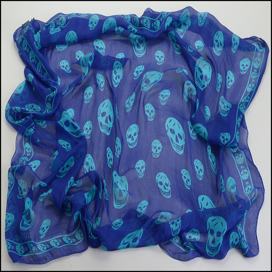 RDC14468 Alexander McQueen Royal Blue/Turquoise Silk Skull Scarf