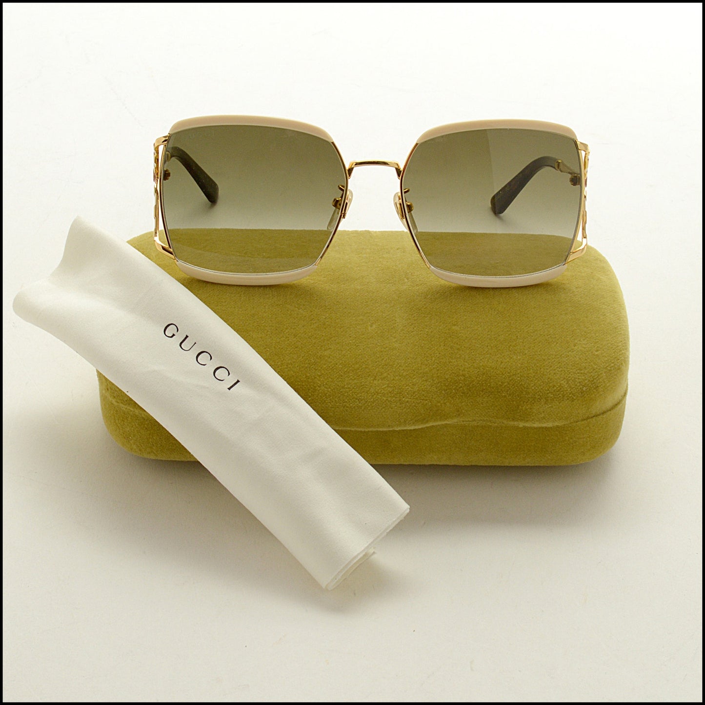 RDC14993 GUCCI Cream Acetate & Gold Metal Square Frame Sunglasses