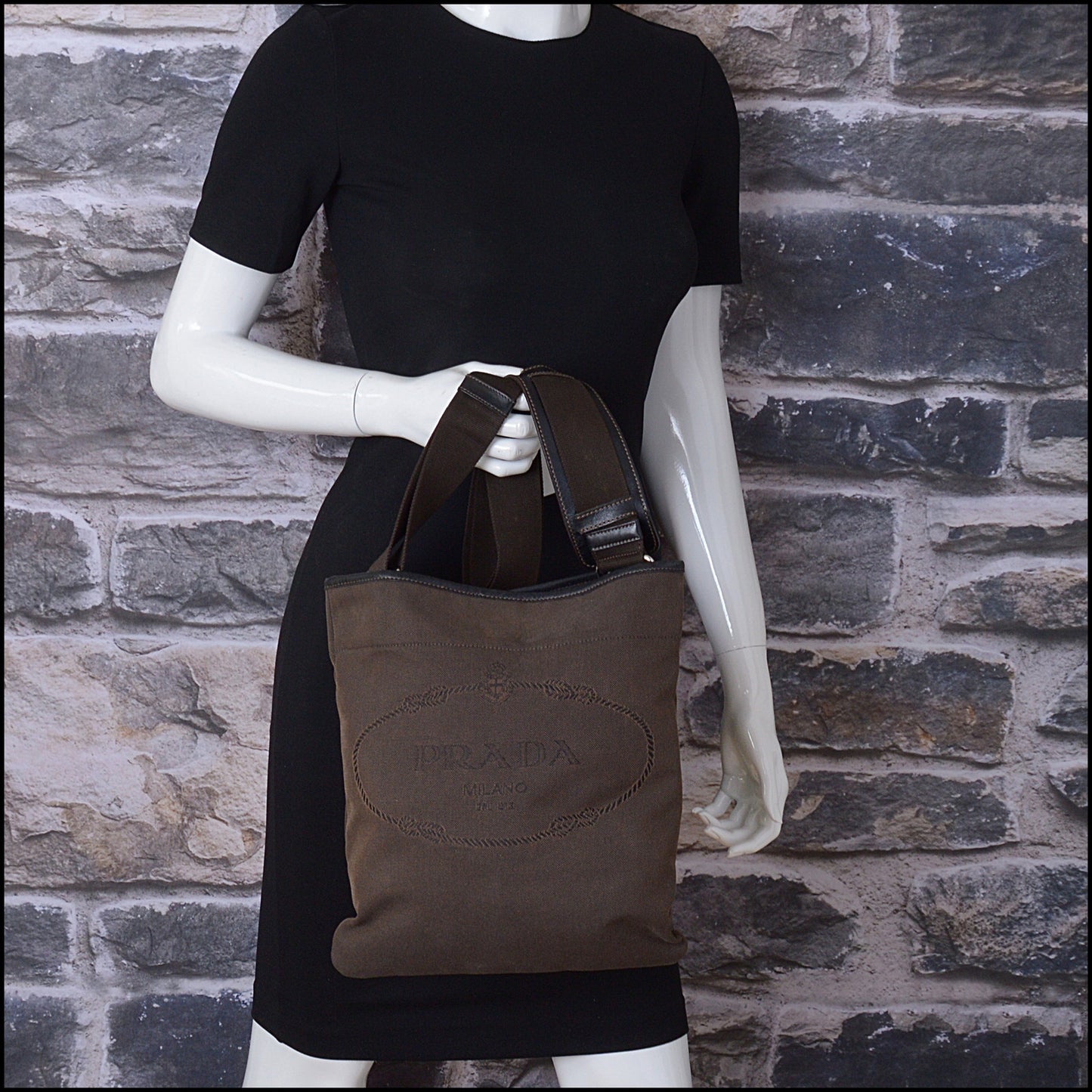 RDC14457 Prada Brown Canvas Canapa Logo Crossbody Bag