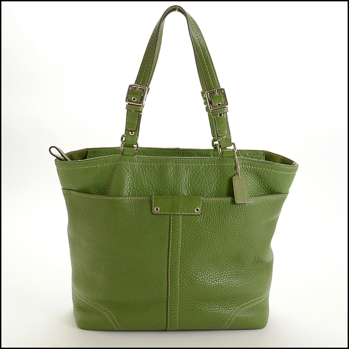RDC15654 COACH 1990's Green Hamilton Pebbled Leather Lunch Tote Bag