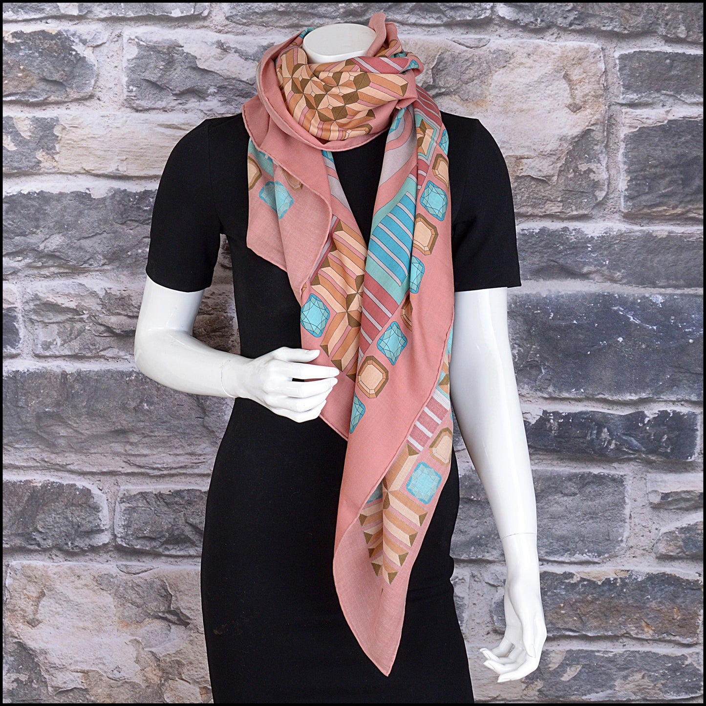 RDC15228 TIFFANY & CO. Pink Gem Border Cashmere and Silk Stole 140cm