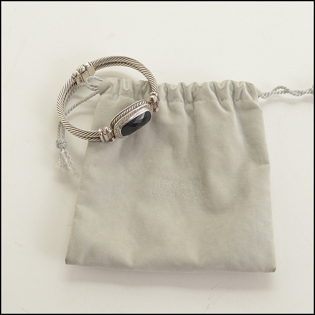 RDC15729 DAVID YURMAN Onyx/Diamond Sterling Albion Cable Bracelet