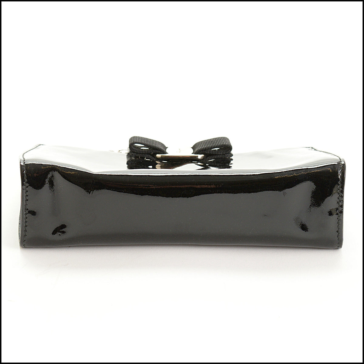 RDC15628 FERRAGAMO Black Patent Miss Vara Bow Clutch Bag