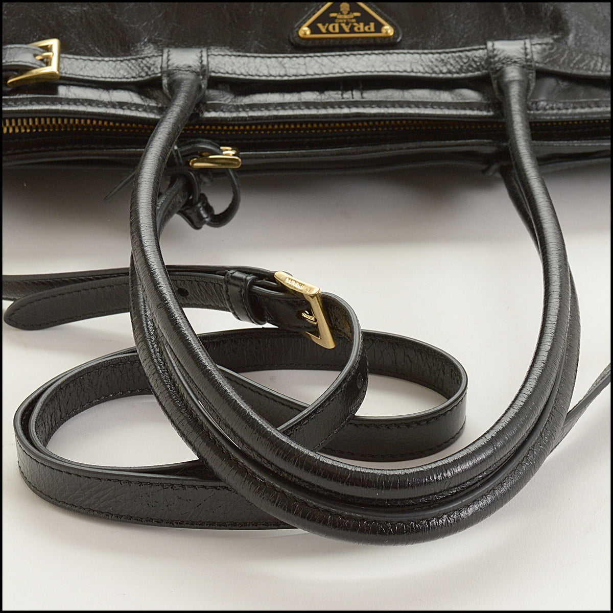 RDC15671 PRADA Black Glossy Calfskin Large Bonnie Bag